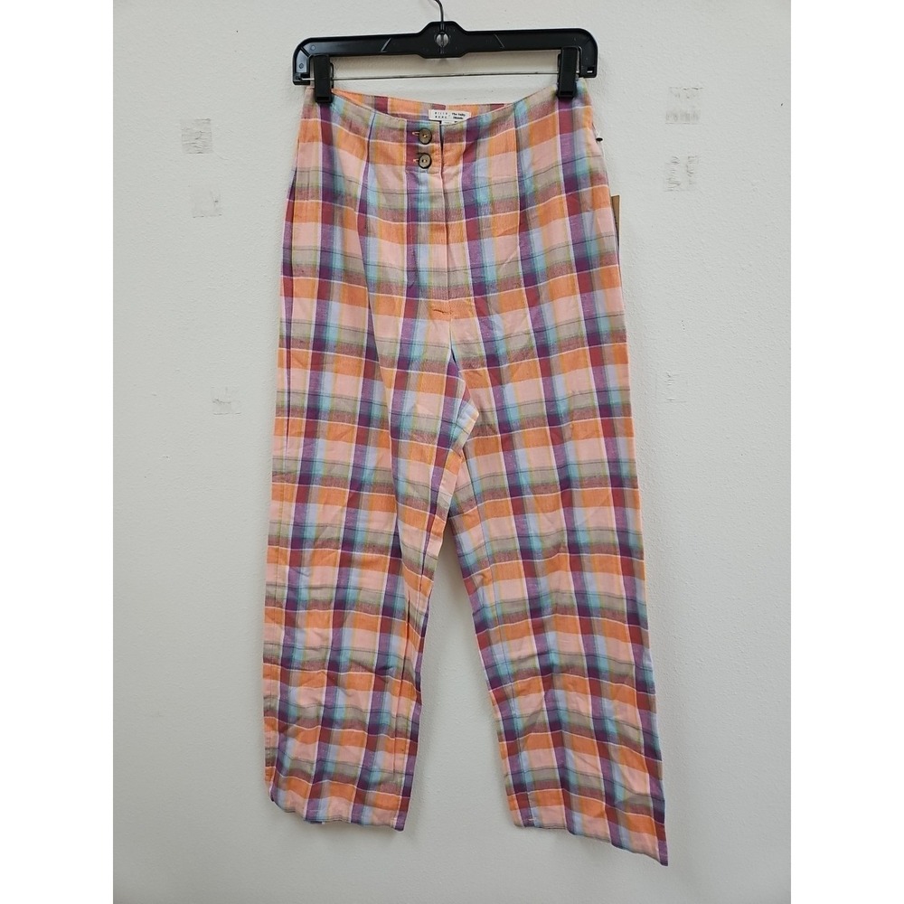 Billabong x The Salty Blonde Colorful Pink Plaid Cotton Linen Break Point Pants